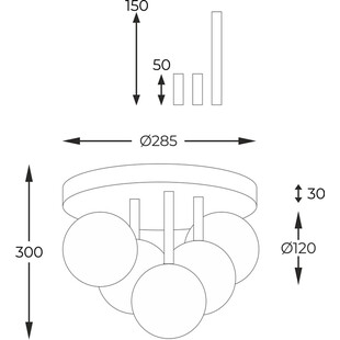 Lampa sufitowa szklane kule Ali Round V 28,5cm biały / czarny / złoty Zumaline