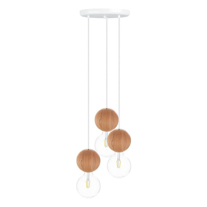 Lampa wisząca Sferni | 3 drewniane kule | Kolorowe kable