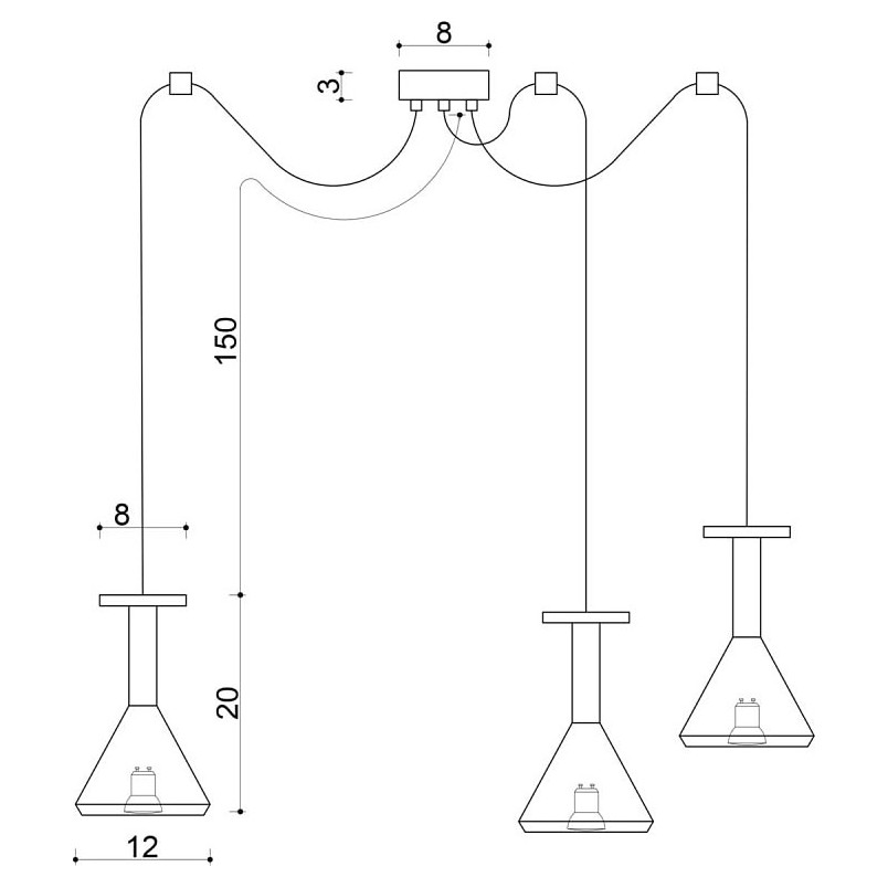 Lampa wisząca drewniana "Pająk" Cono III | Kolorowe Kable