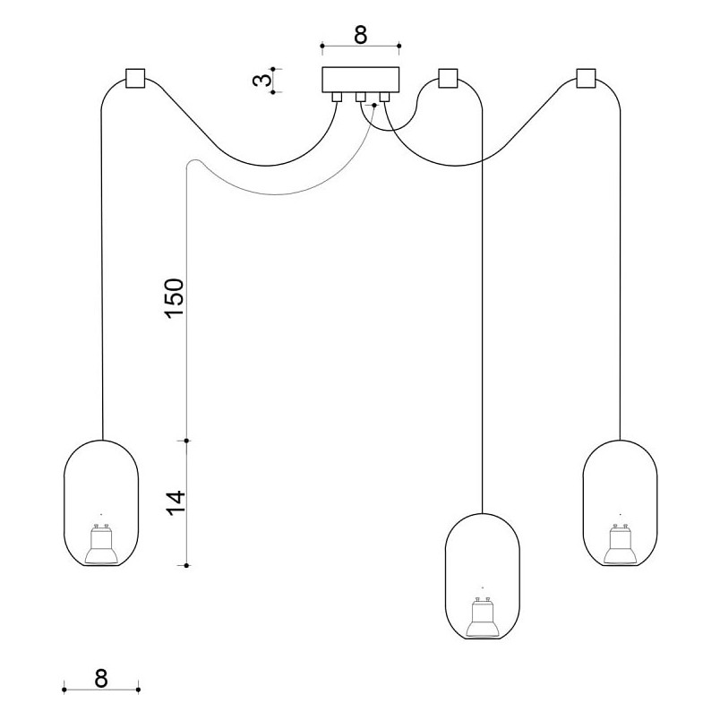 Lampa wisząca Pająk Barille Mini III | Drewno, Kolorowe kable