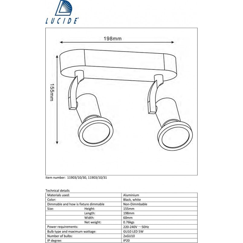 Reflektor sufitowy LED Jaster Focus II - Lucide | Czarny