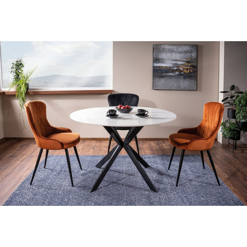 Stół okrągły ceramiczny Talia 120cm biały marmur / czarny mat Signal