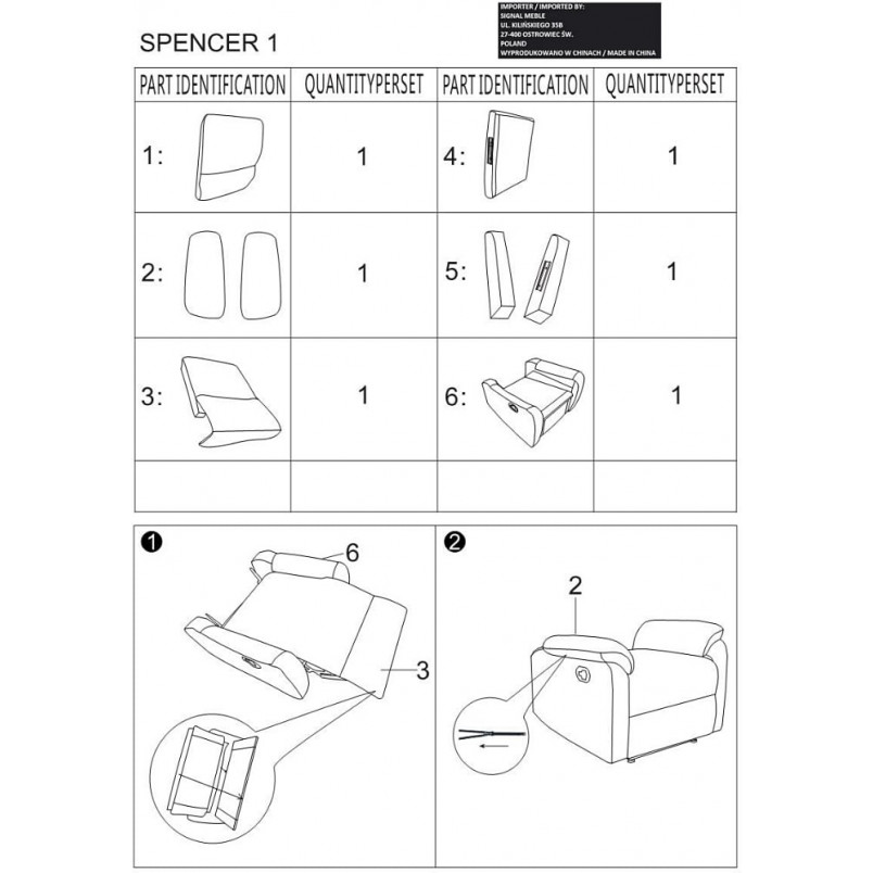 Fotel rozkładany Spencer Velvet szary | Signal - Komfort i styl