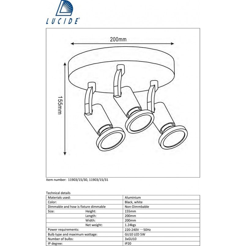 Reflektor sufitowy Jaster Focus III LED czarny | Lucide