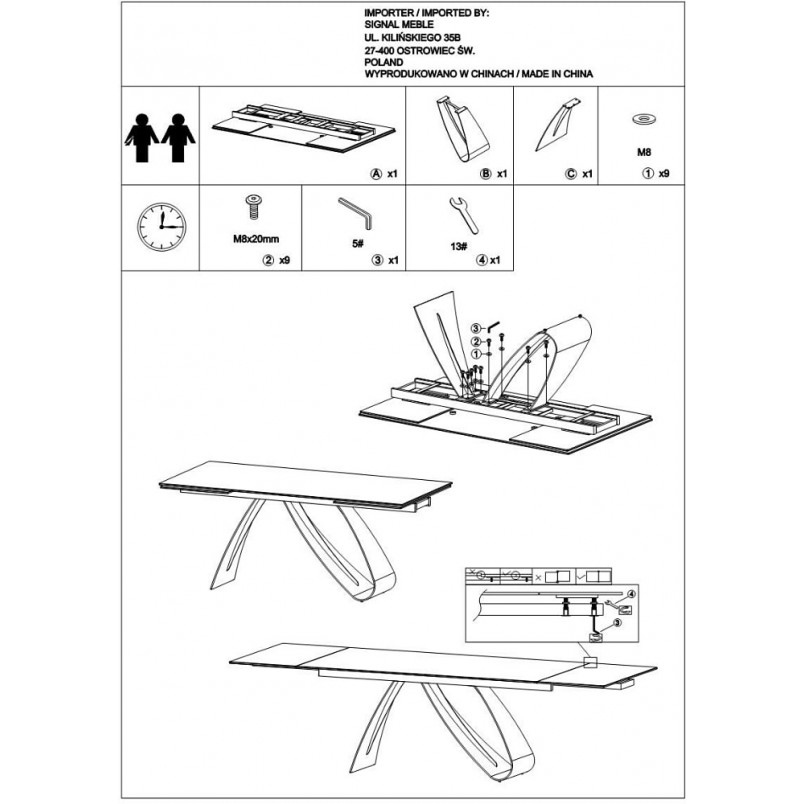 Stół rozkładany Signal Diuna: Nowoczesny design, ceramika i szkło