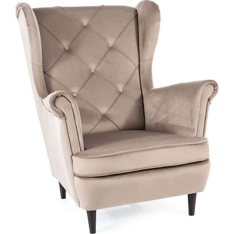 Fotel welurowy Chesterfield Lady Velvet - Signal | Ciemny beż