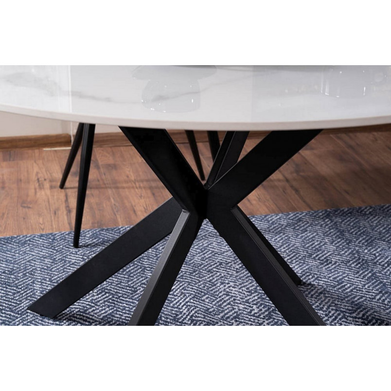 Stół okrągły ceramiczny Talia 120cm biały marmur / czarny mat Signal