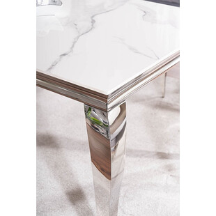 Stół glamour Prince Signal 180x90cm - Biały Calacatta, Chrom | Kup Teraz!