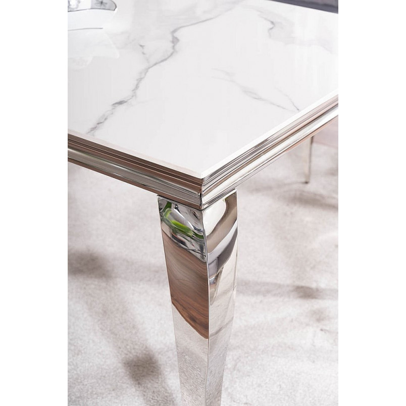 Stół glamour Prince Signal 180x90cm - Biały Calacatta, Chrom | Kup Teraz!