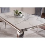 Stół glamour Prince Signal 180x90cm - Biały Calacatta, Chrom | Kup Teraz!