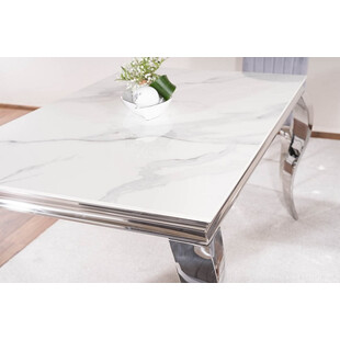Stół glamour Prince Signal 180x90cm - Biały Calacatta, Chrom | Kup Teraz!