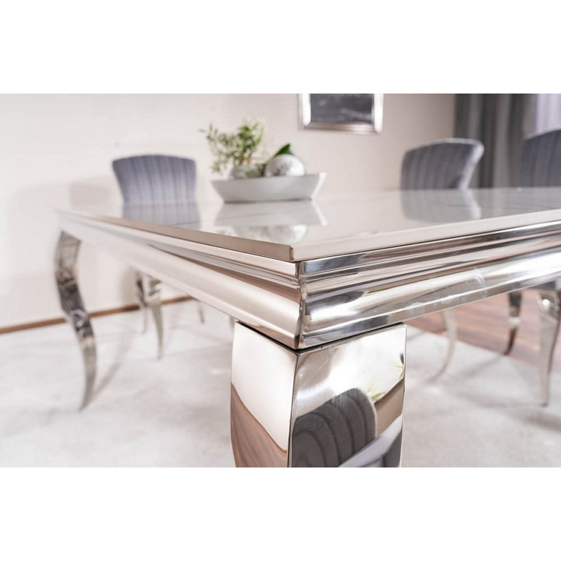 Stół glamour Prince Signal 180x90cm - Biały Calacatta, Chrom | Kup Teraz!