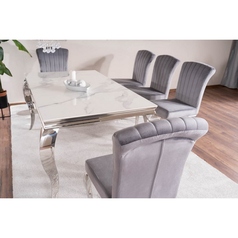 Stół glamour Prince Signal 180x90cm - Biały Calacatta, Chrom | Kup Teraz!
