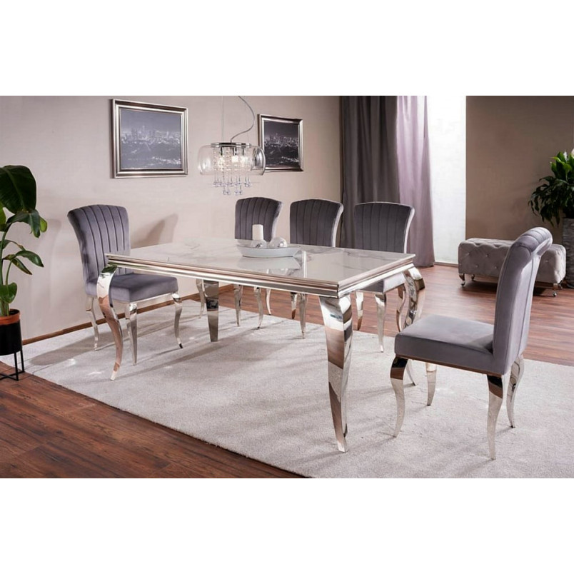 Stół glamour Prince Signal 180x90cm - Biały Calacatta, Chrom | Kup Teraz!