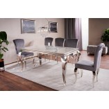 Stół glamour Prince Signal 180x90cm - Biały Calacatta, Chrom | Kup Teraz!