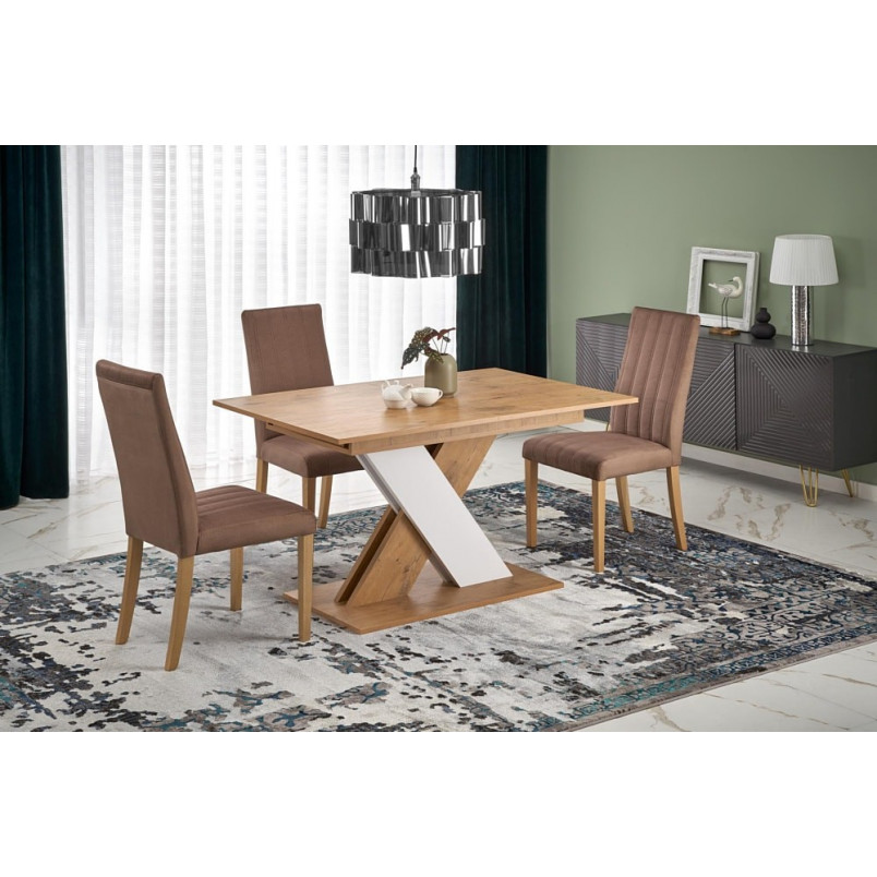 Stół rozkładany na jednej nodze Xarelto 130-175x85cm dąb lancelot / biały Halmar