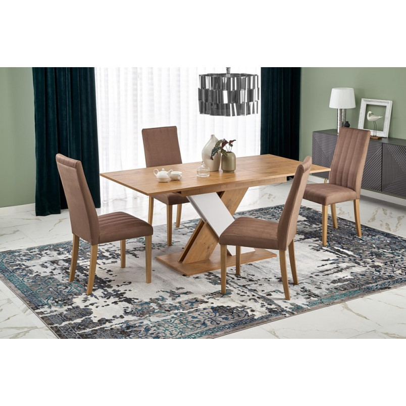 Stół rozkładany na jednej nodze Xarelto 130-175x85cm dąb lancelot / biały Halmar