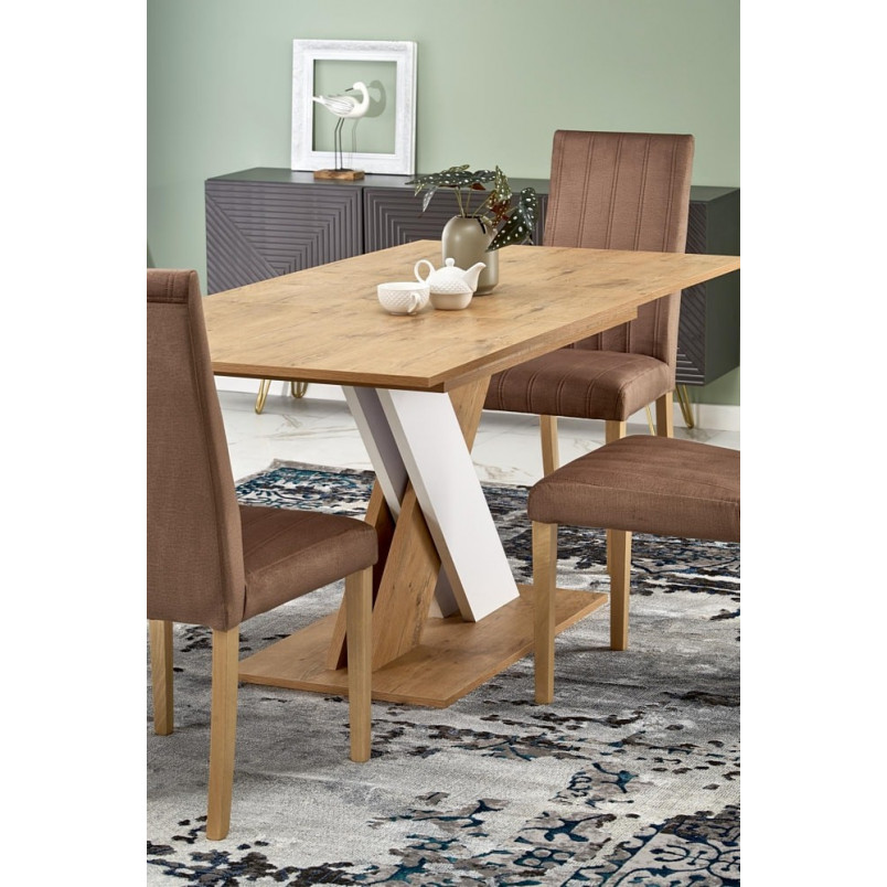 Stół rozkładany na jednej nodze Xarelto 130-175x85cm dąb lancelot / biały Halmar