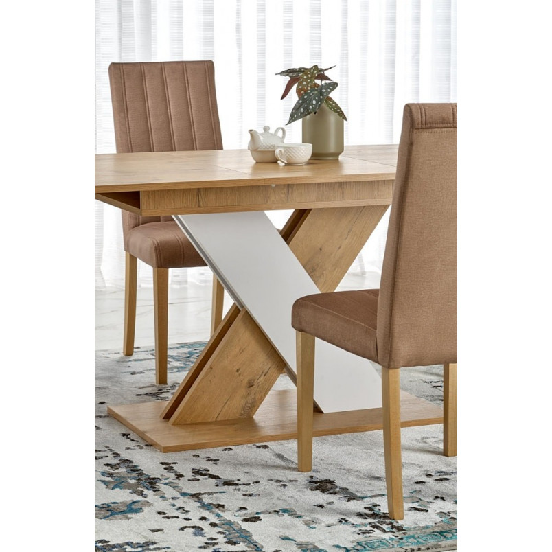Stół rozkładany na jednej nodze Xarelto 130-175x85cm dąb lancelot / biały Halmar