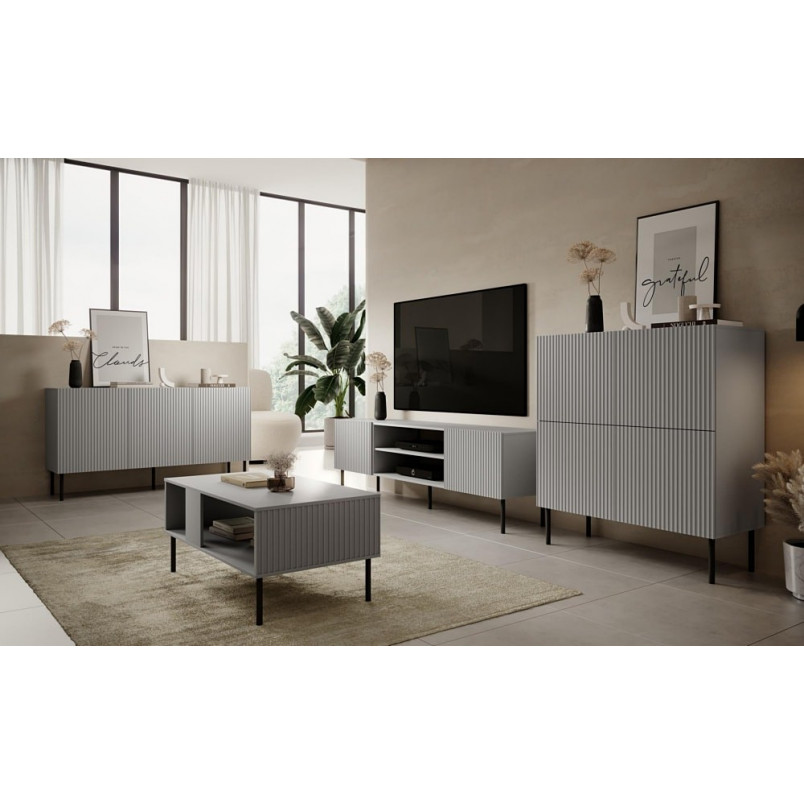 Komoda ryflowana na nóżkach Asensio 150x42cm szara Halmar