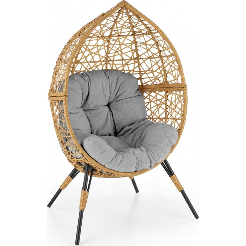 Fotel ogrodowy kokon Oskar Halmar | Rattan, szary, czarny