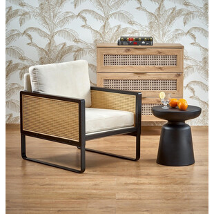 Fotel welurowy boho Ilario beż / czarny / rattan Halmar