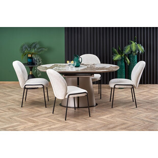 Stół rozkładany na jednej nodze Robinson 160x90cm beżowy marmur / cappuccino / czarny Halmar