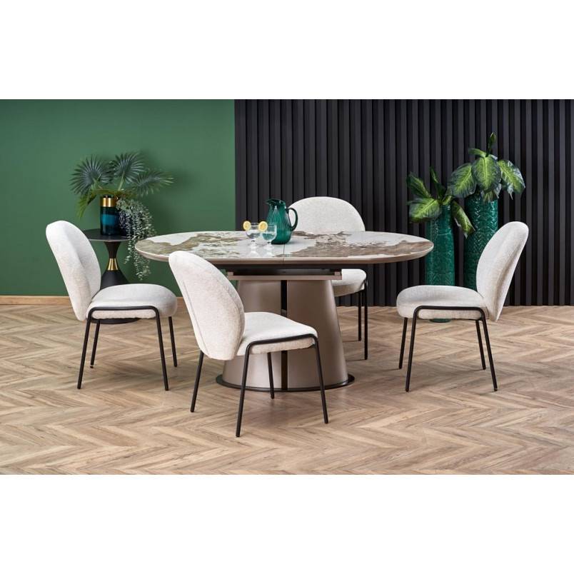 Stół rozkładany na jednej nodze Robinson 160x90cm beżowy marmur / cappuccino / czarny Halmar
