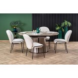 Stół rozkładany na jednej nodze Robinson 160x90cm beżowy marmur / cappuccino / czarny Halmar
