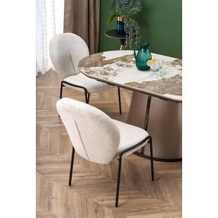 Stół rozkładany na jednej nodze Robinson 160x90cm beżowy marmur / cappuccino / czarny Halmar