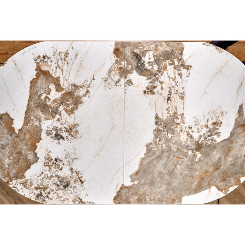 Stół rozkładany na jednej nodze Robinson 160x90cm beżowy marmur / cappuccino / czarny Halmar