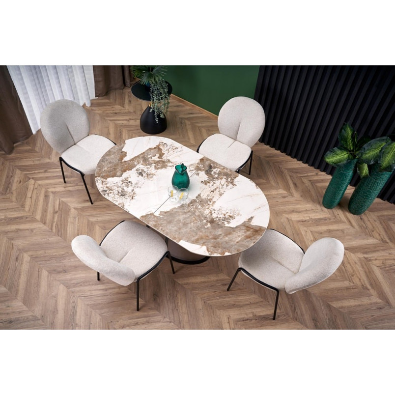 Stół rozkładany na jednej nodze Robinson 160x90cm beżowy marmur / cappuccino / czarny Halmar