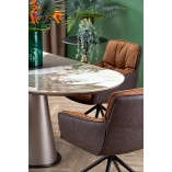 Stół rozkładany na jednej nodze Robinson 160x90cm beżowy marmur / cappuccino / czarny Halmar