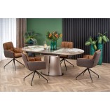 Stół rozkładany na jednej nodze Robinson 160x90cm beżowy marmur / cappuccino / czarny Halmar