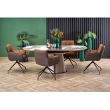 Stół rozkładany na jednej nodze Robinson 160x90cm beżowy marmur / cappuccino / czarny Halmar