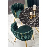 Stół szklany glamour Raymond 100cm czarny marmur / złoty Halmar