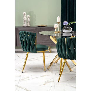 Stół szklany glamour Raymond 100cm czarny marmur / złoty Halmar