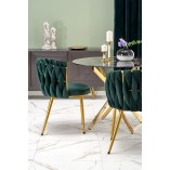 Stół szklany glamour Raymond 100cm czarny marmur / złoty Halmar