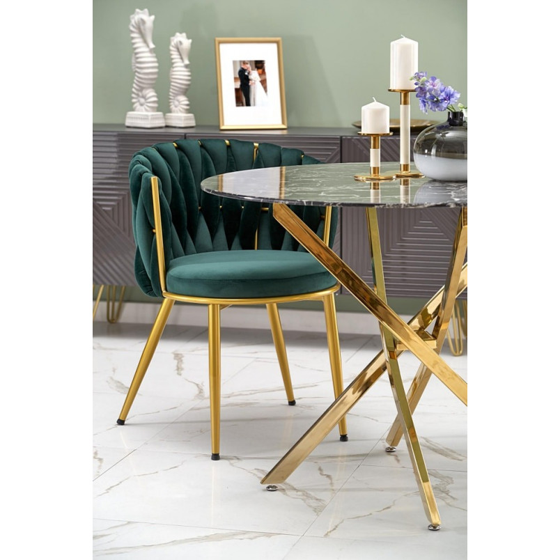 Stół szklany glamour Raymond 100cm czarny marmur / złoty Halmar