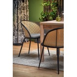 Krzesło rattanowe z welurowym siedziskiem K508 rattan / szary / czarny Halmar