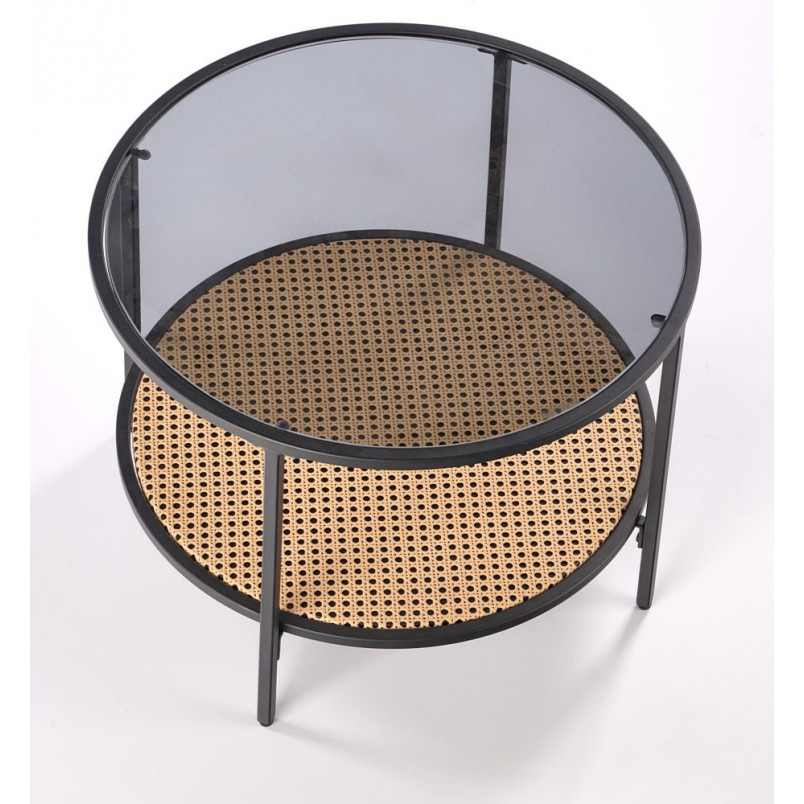 Stolik szklany Dakota Halmar | Rattanowa półka | 60cm