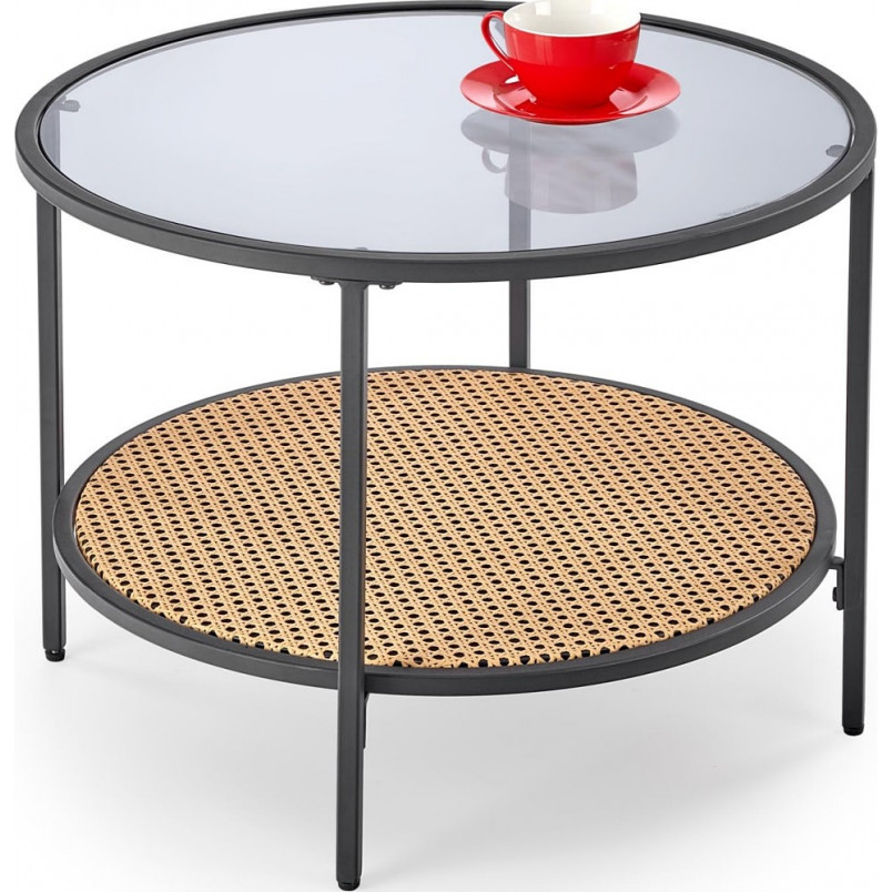 Stolik szklany Dakota Halmar | Rattanowa półka | 60cm