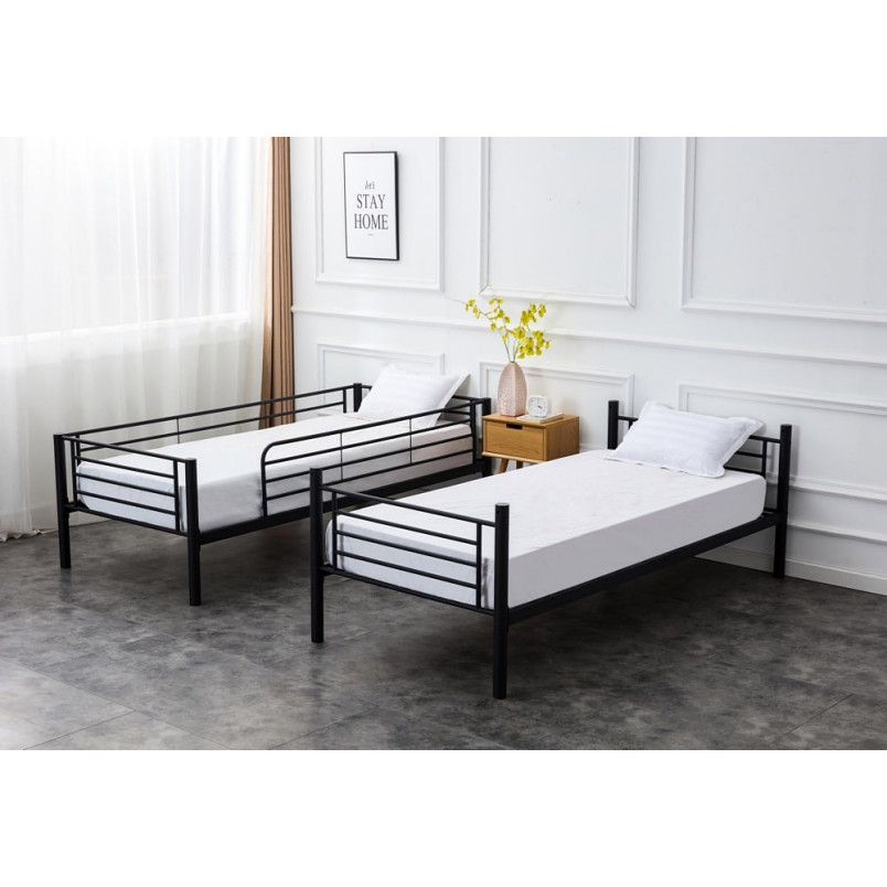 Łóżko piętrowe metalowe Bunky 90x200cm czarne Halmar