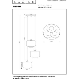 Lampa wisząca szklana potrójna Medine III 46cm biała Lucide