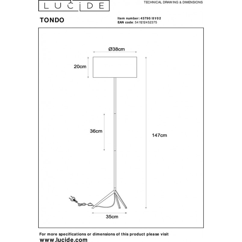 Lampa podłogowa Tondo czarna/mosiądz Lucide - Elegancki design