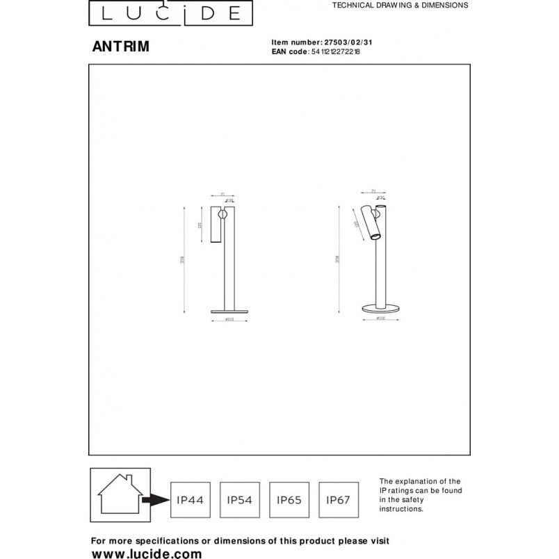 Lampa zewnętrzna Antrim LED | Biała, dotykowa | Lucide
