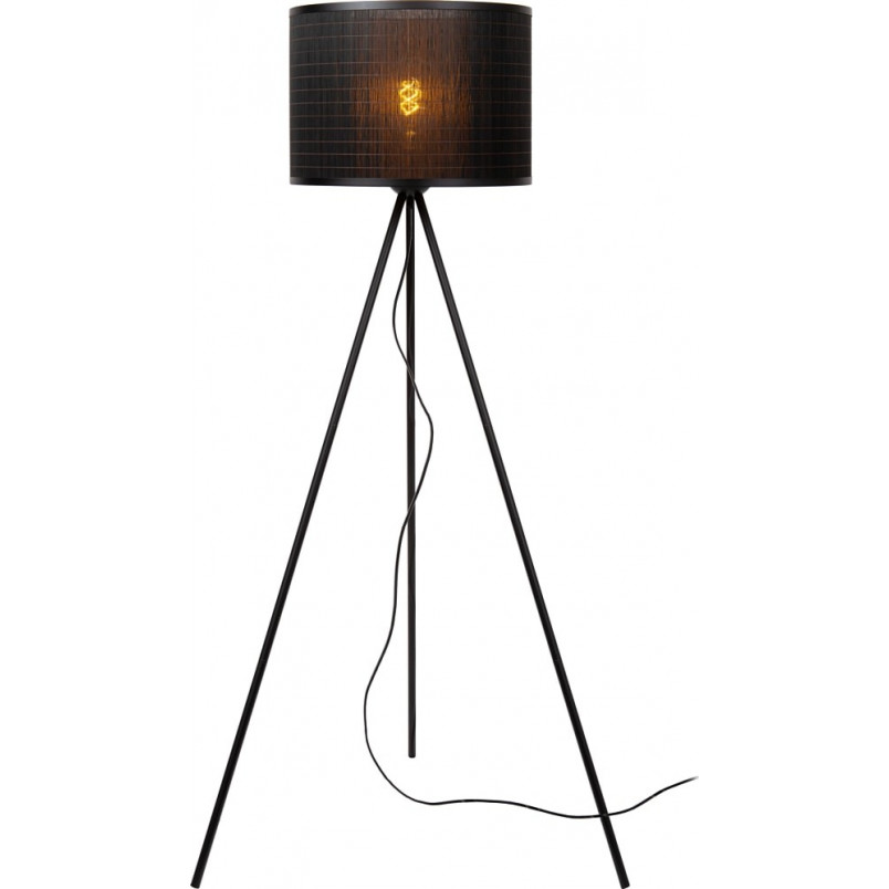 Lampa podłogowa bambusowa Lucide Tagalog | Czarna, Boho