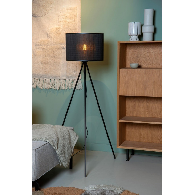Lampa podłogowa bambusowa Lucide Tagalog | Czarna, Boho
