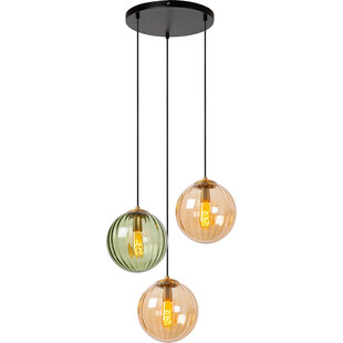 Lampa wisząca 3 szklane kule Monsaraz zielony / bursztynowy Lucide