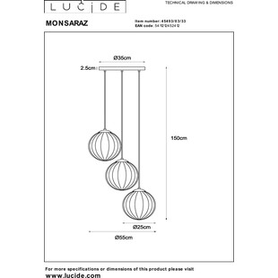 Lampa wisząca 3 szklane kule Monsaraz zielony / bursztynowy Lucide